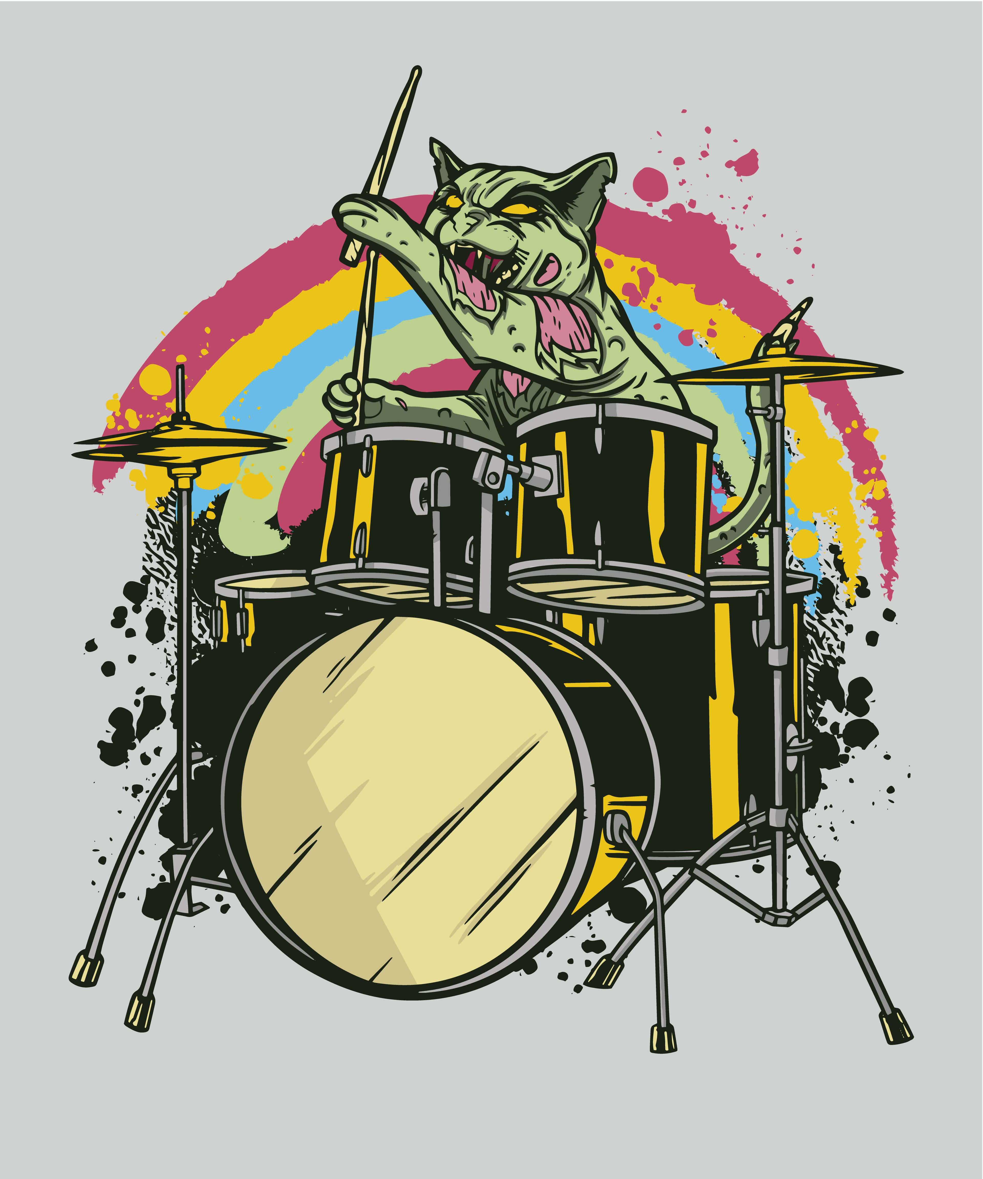 Zombie Cat Drummer T-Shirt