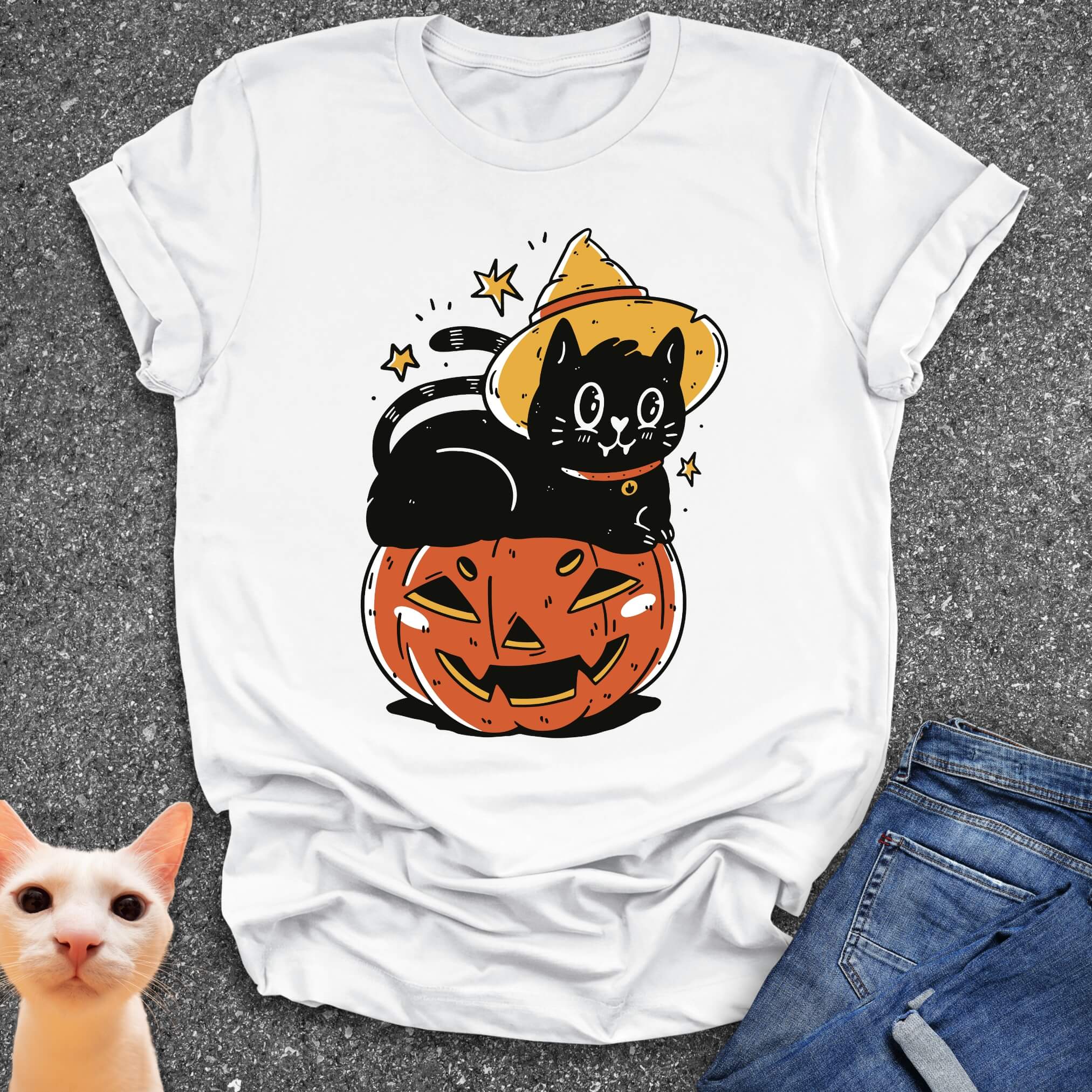 Halloween Pumpkin & Black Cat T-Shirt