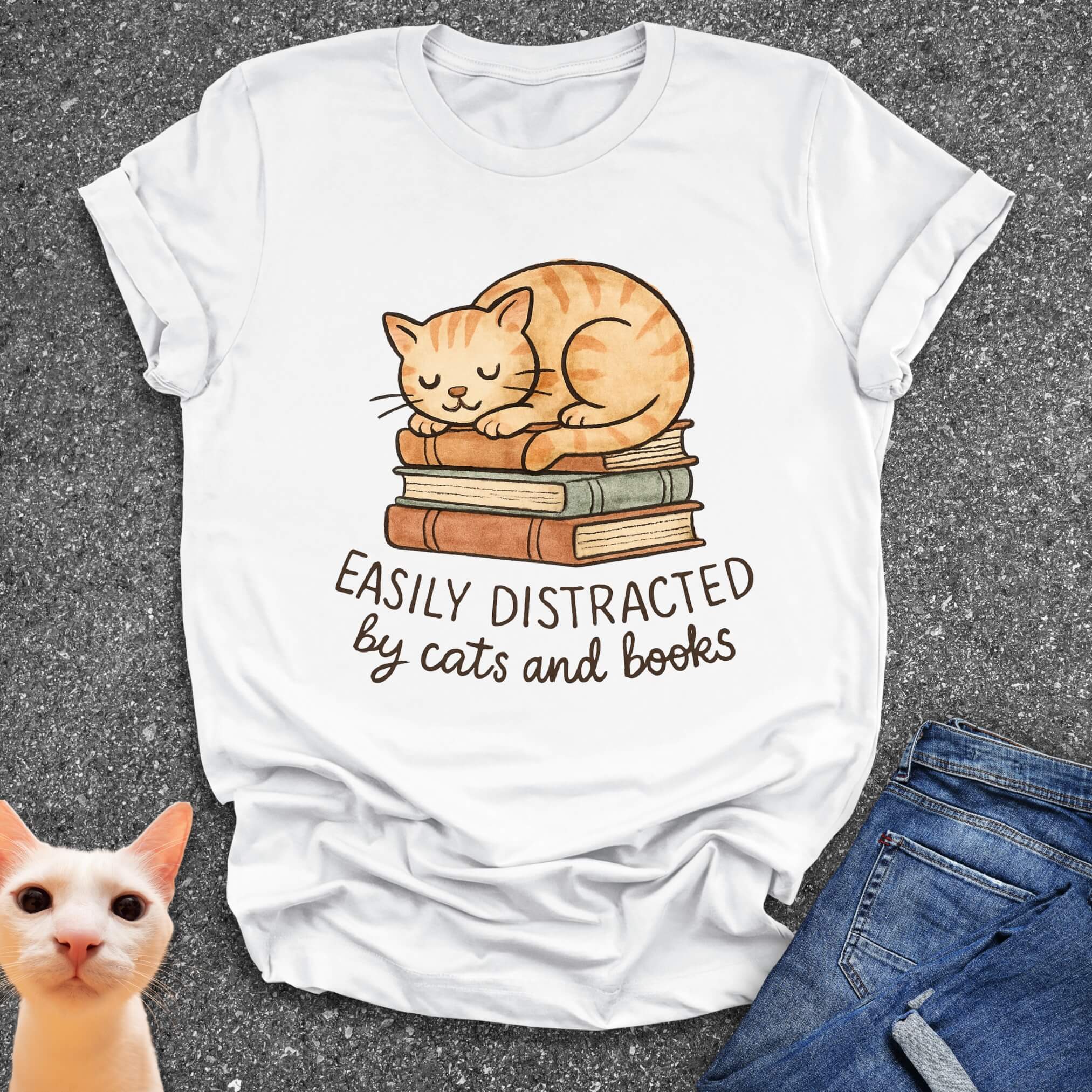 Easily Distracted By Cats and Books T-Shirt