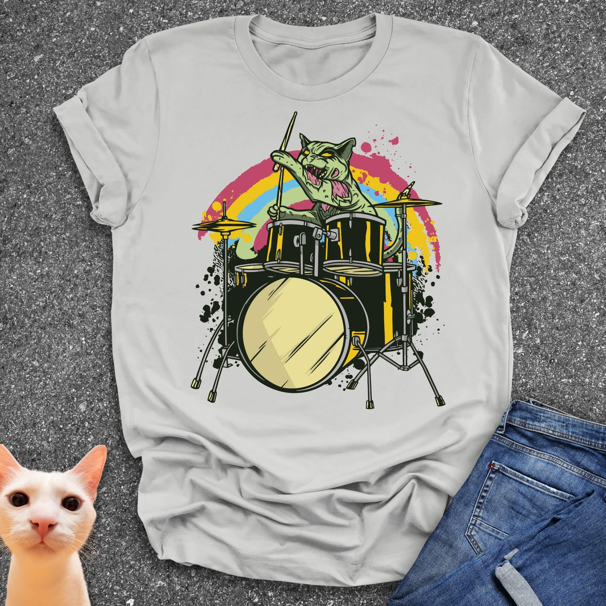 Zombie Cat Drummer T-Shirt