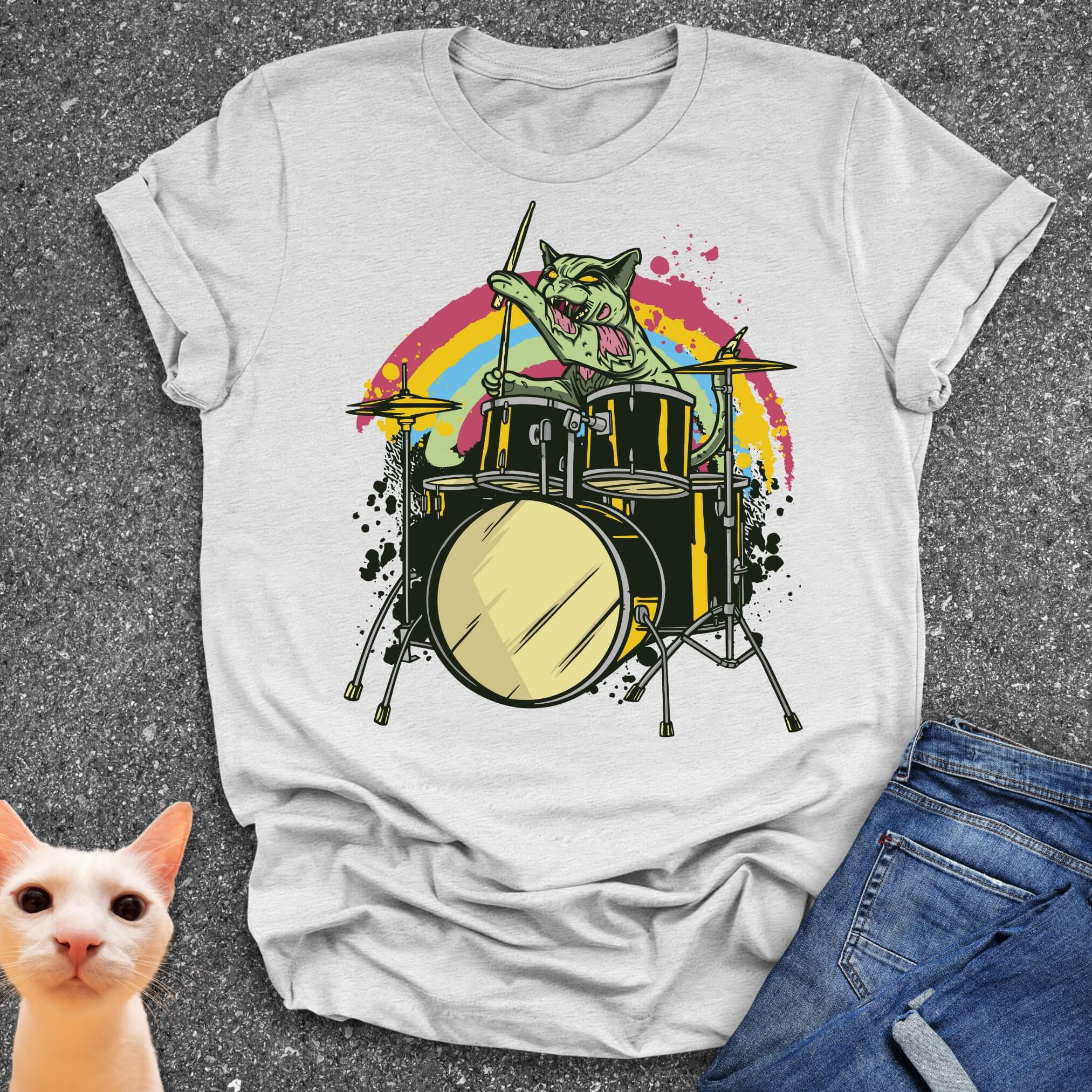 Zombie Cat Drummer T-Shirt