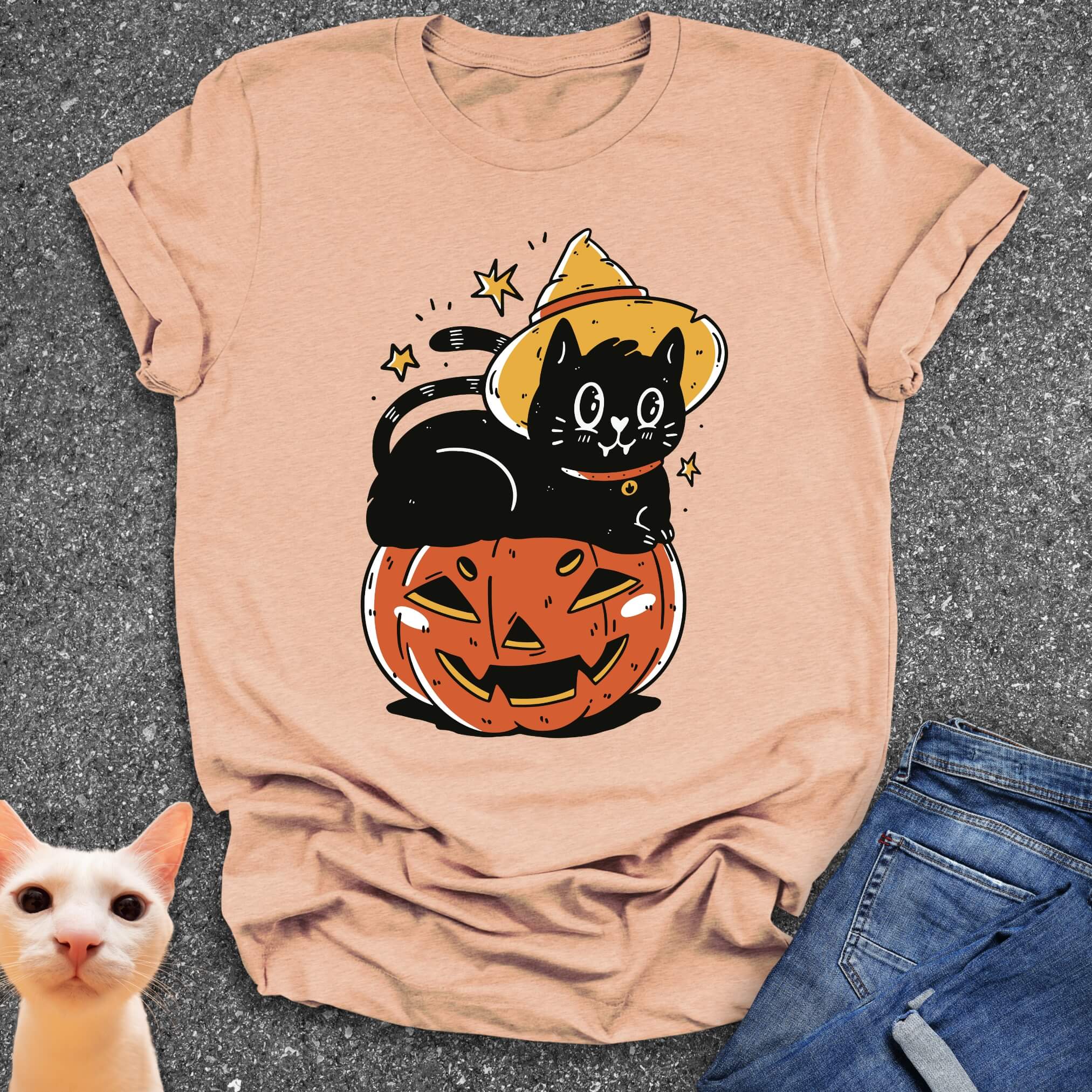 Halloween Pumpkin & Black Cat T-Shirt