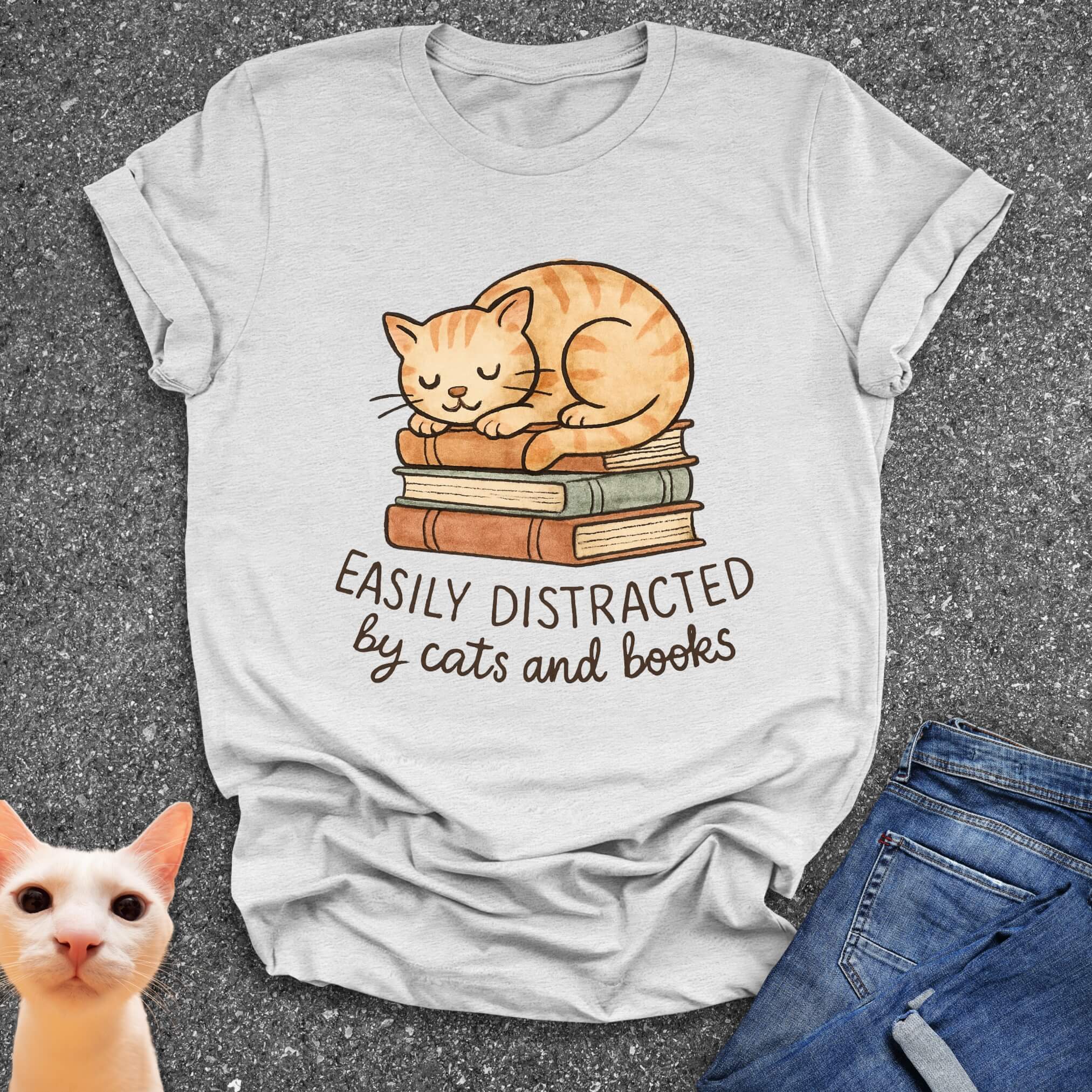 Easily Distracted By Cats and Books T-Shirt