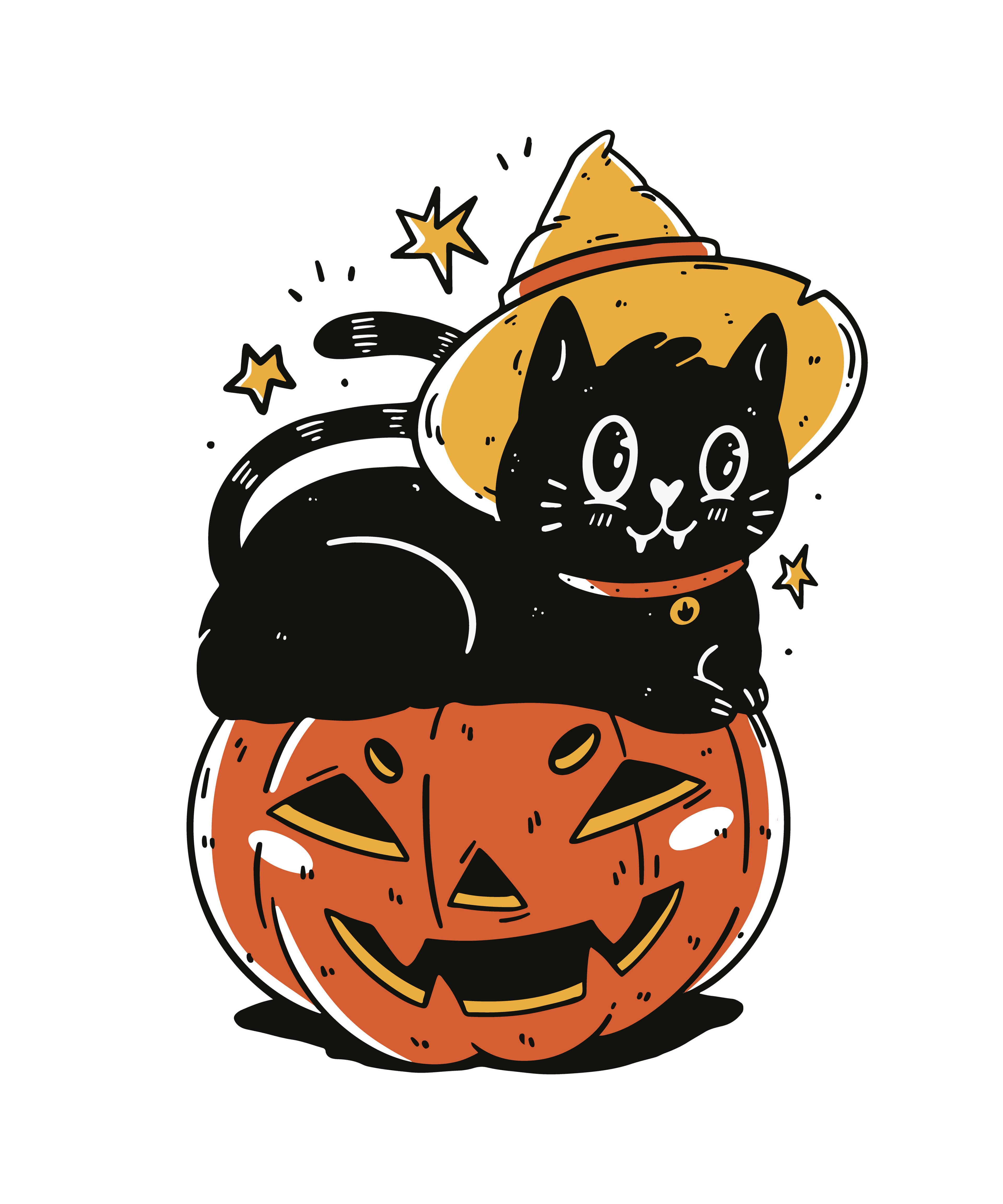 Halloween Pumpkin & Black Cat T-Shirt