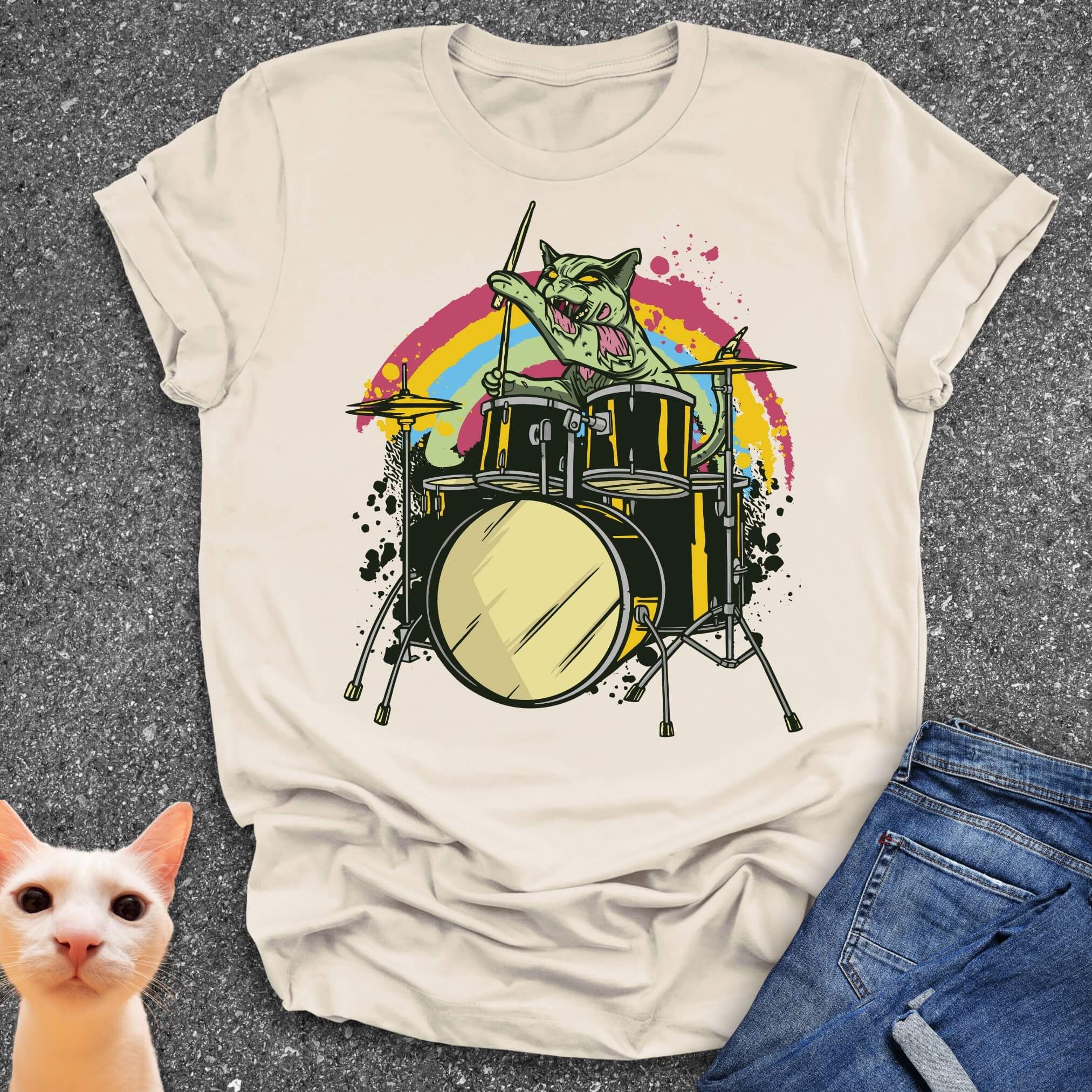 Zombie Cat Drummer T-Shirt