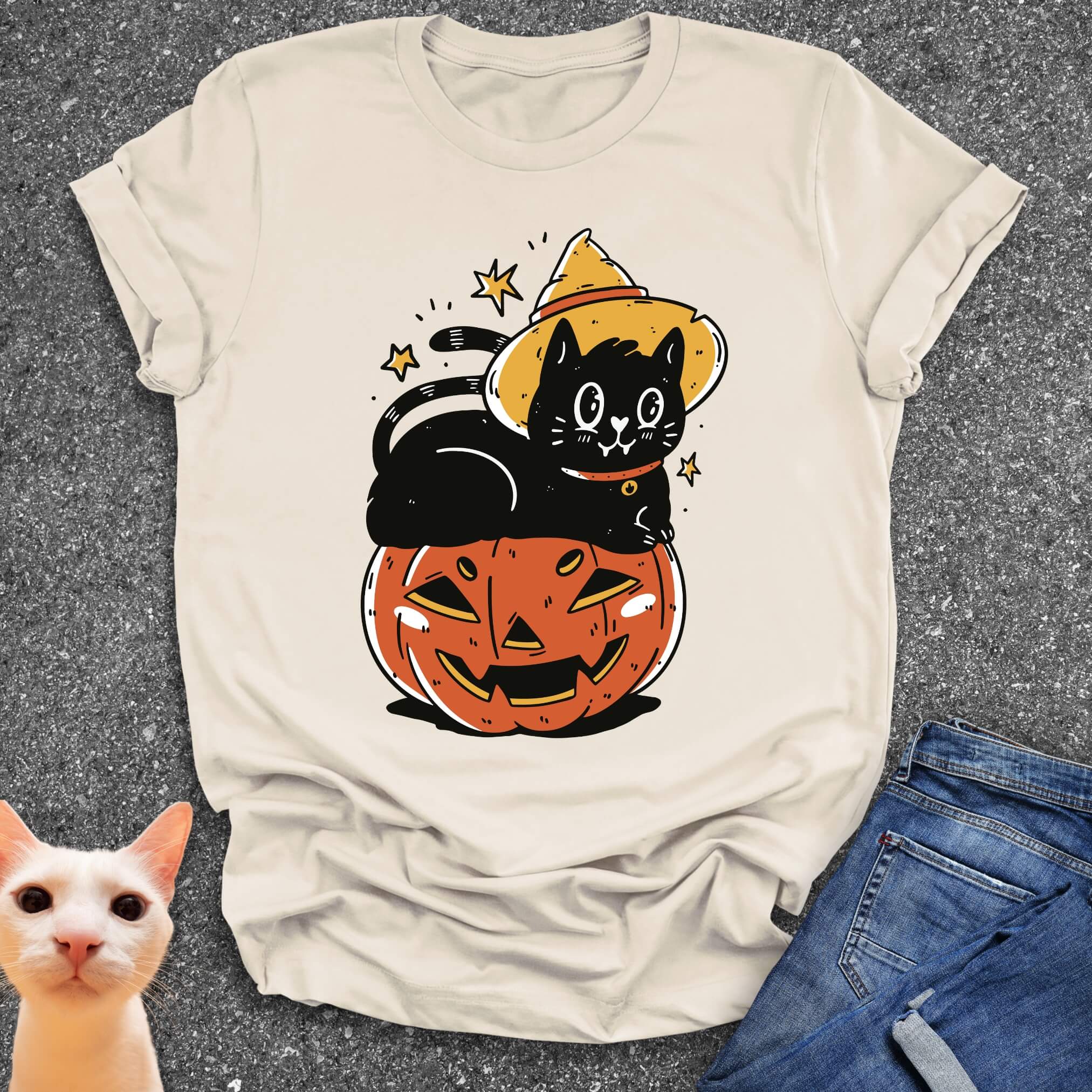 Halloween Pumpkin & Black Cat T-Shirt