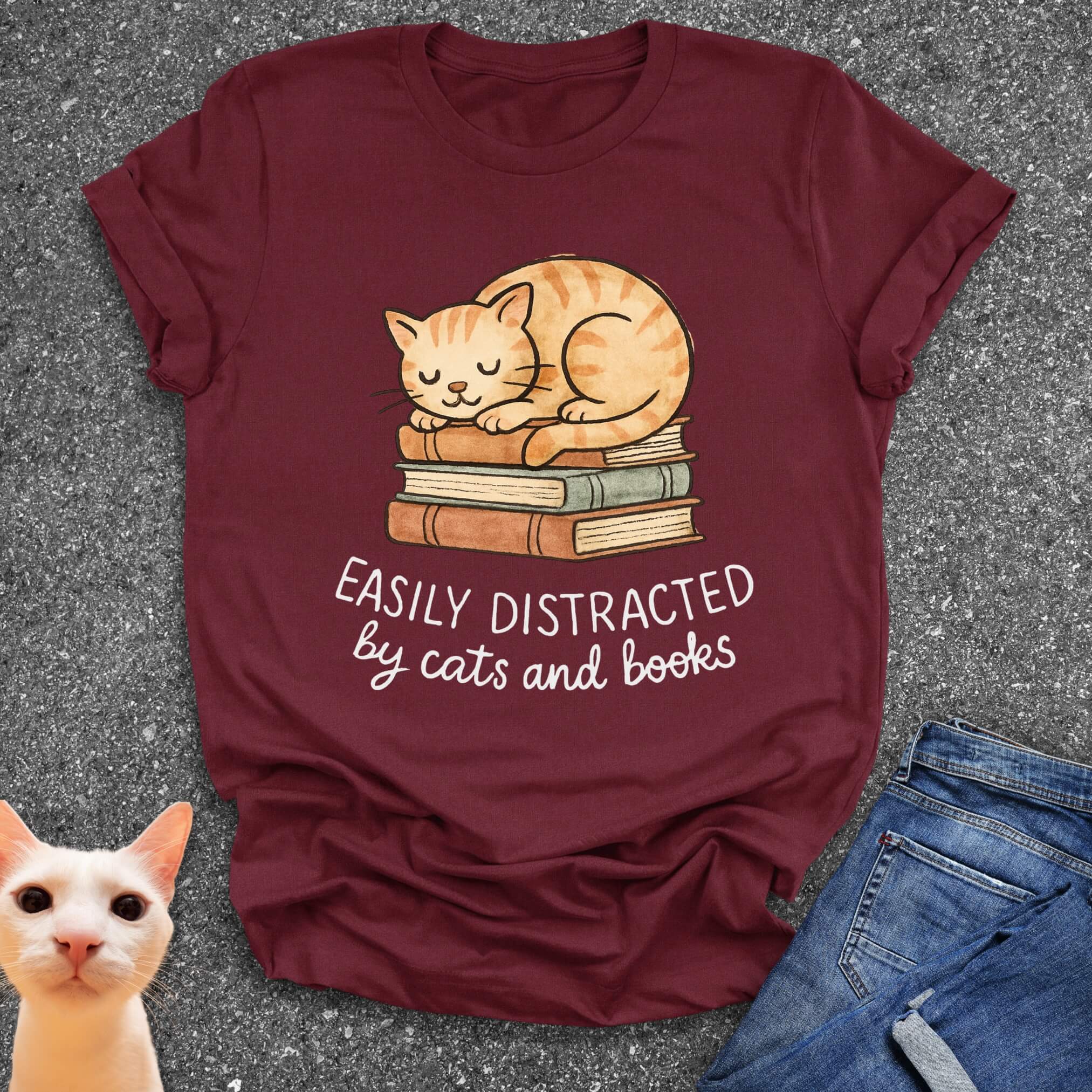 Easily Distracted By Cats and Books T-Shirt
