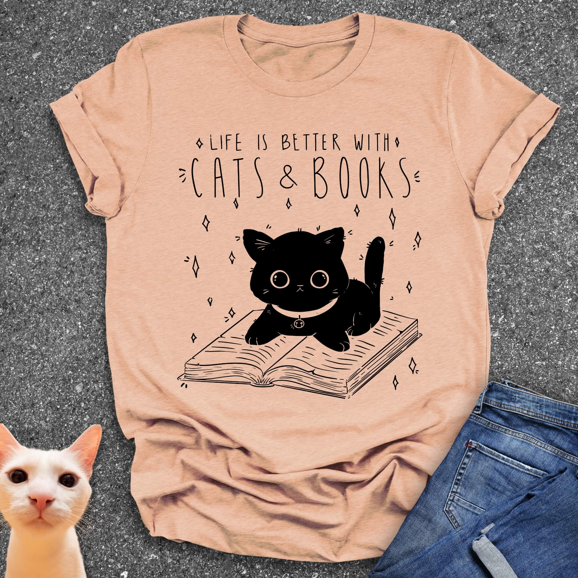 Life is Better with Cats & Books T-Shirt