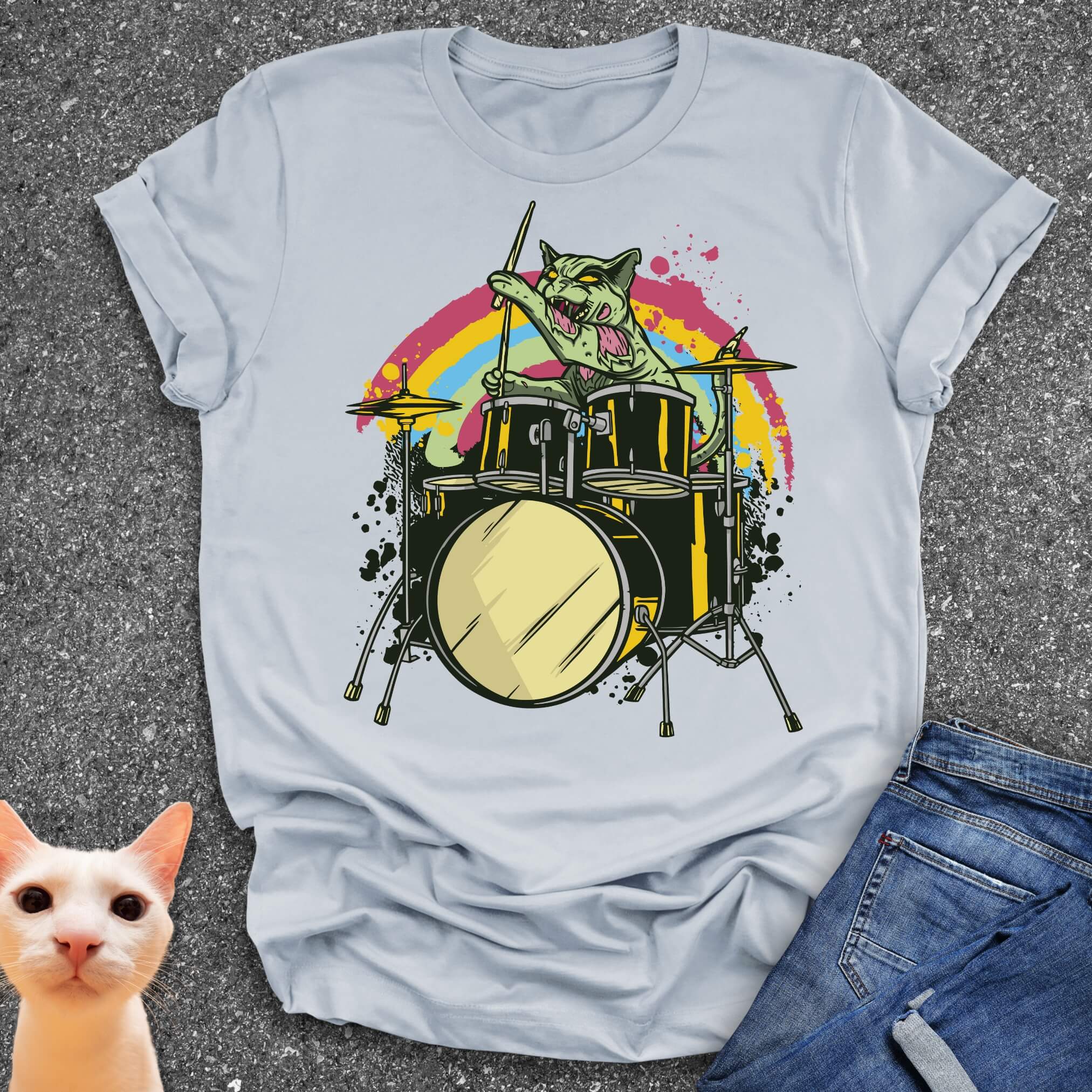 Zombie Cat Drummer T-Shirt