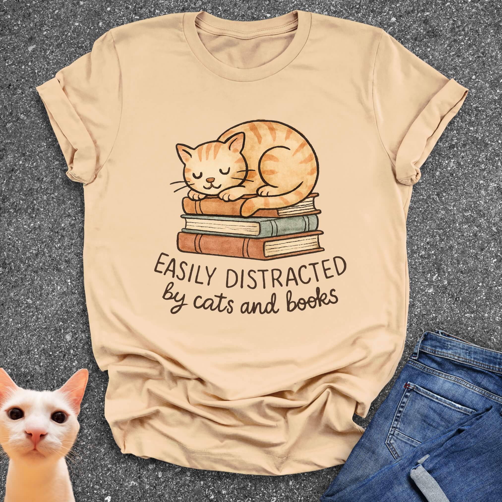 Easily Distracted By Cats and Books T-Shirt