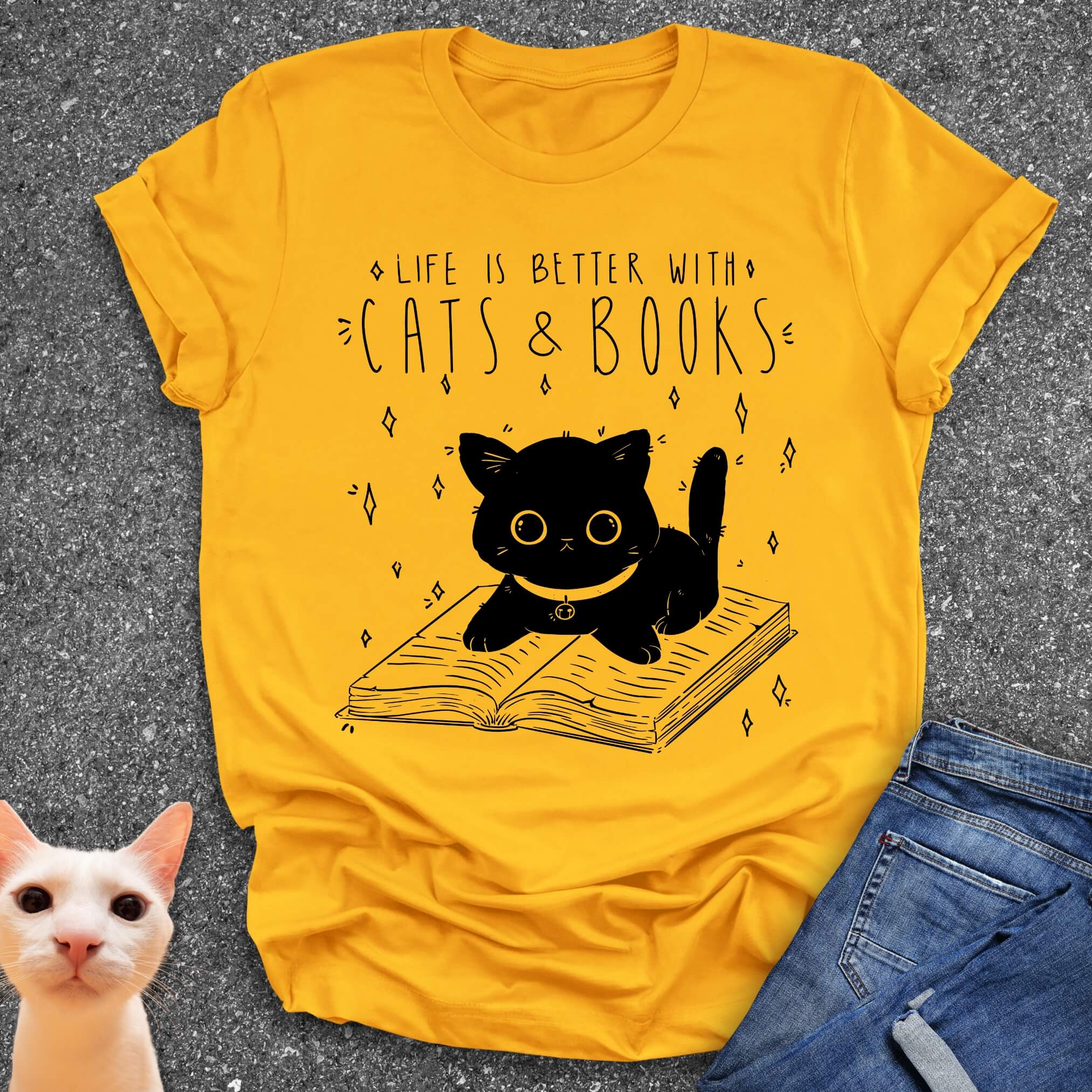Life is Better with Cats & Books T-Shirt