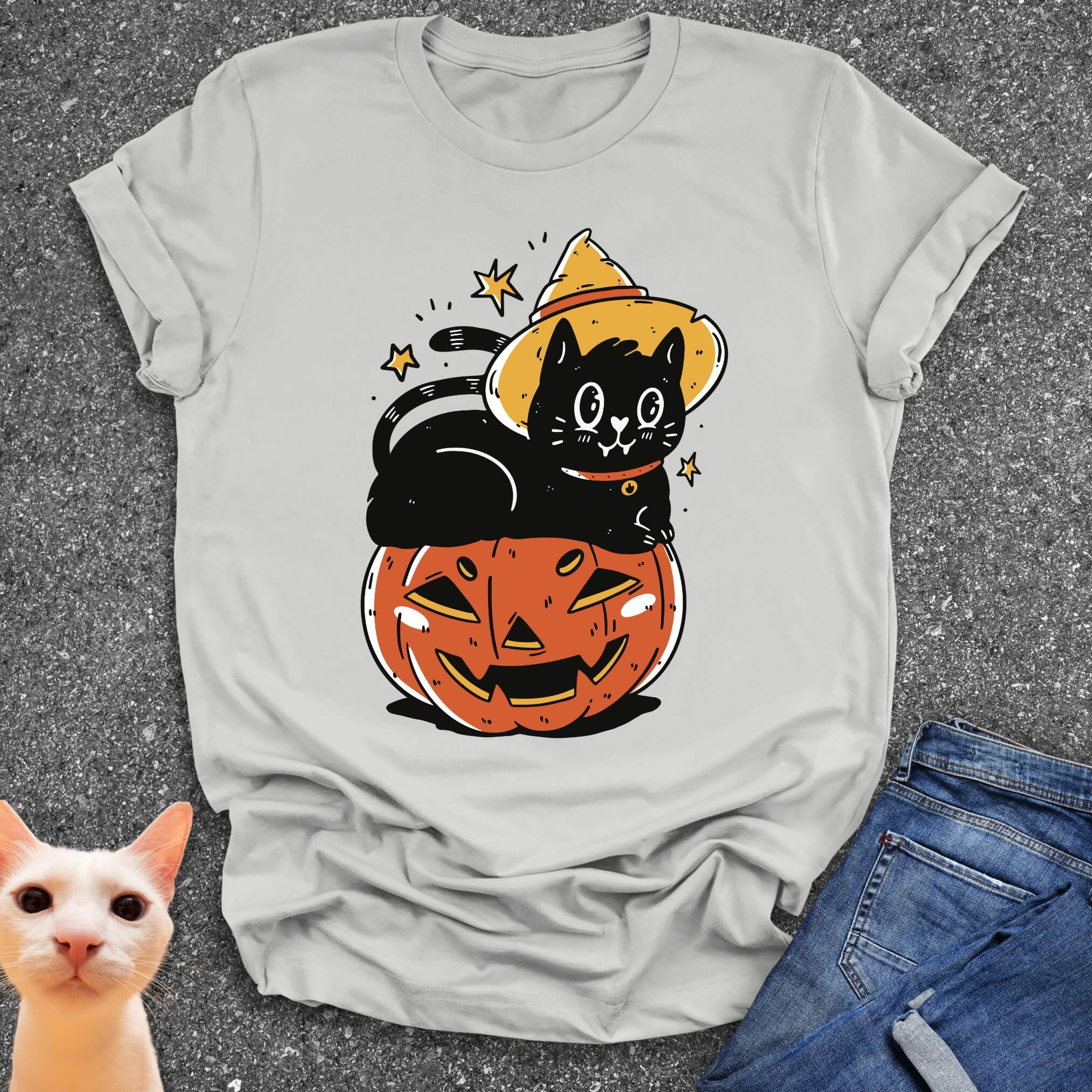 Halloween Pumpkin & Black Cat T-Shirt