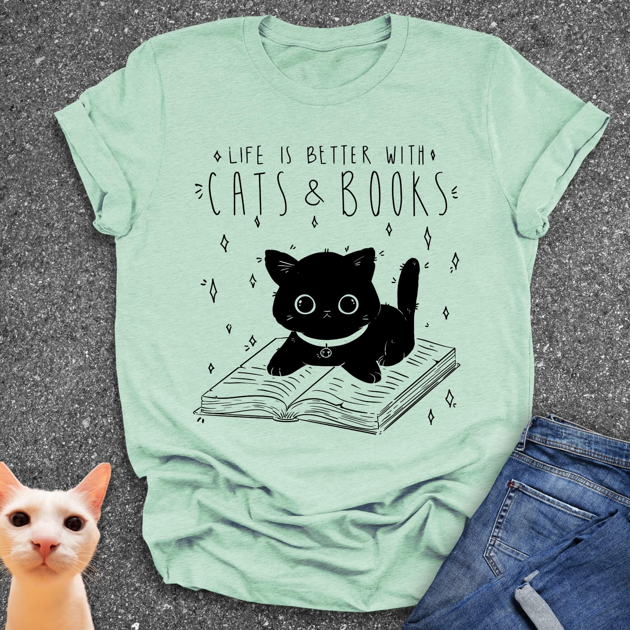 Life is Better with Cats & Books T-Shirt