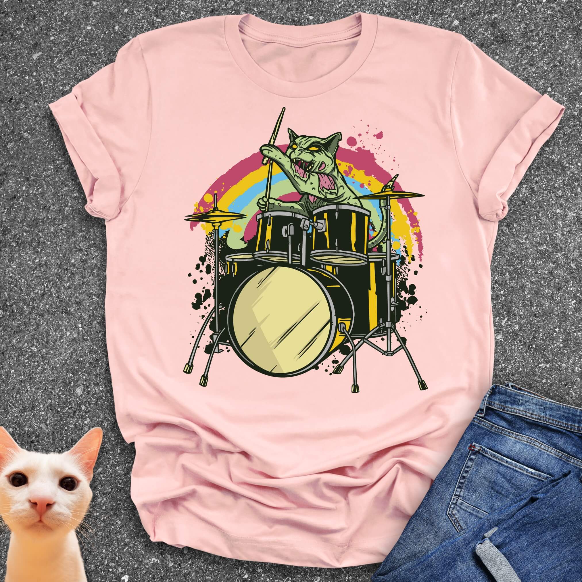 Zombie Cat Drummer T-Shirt