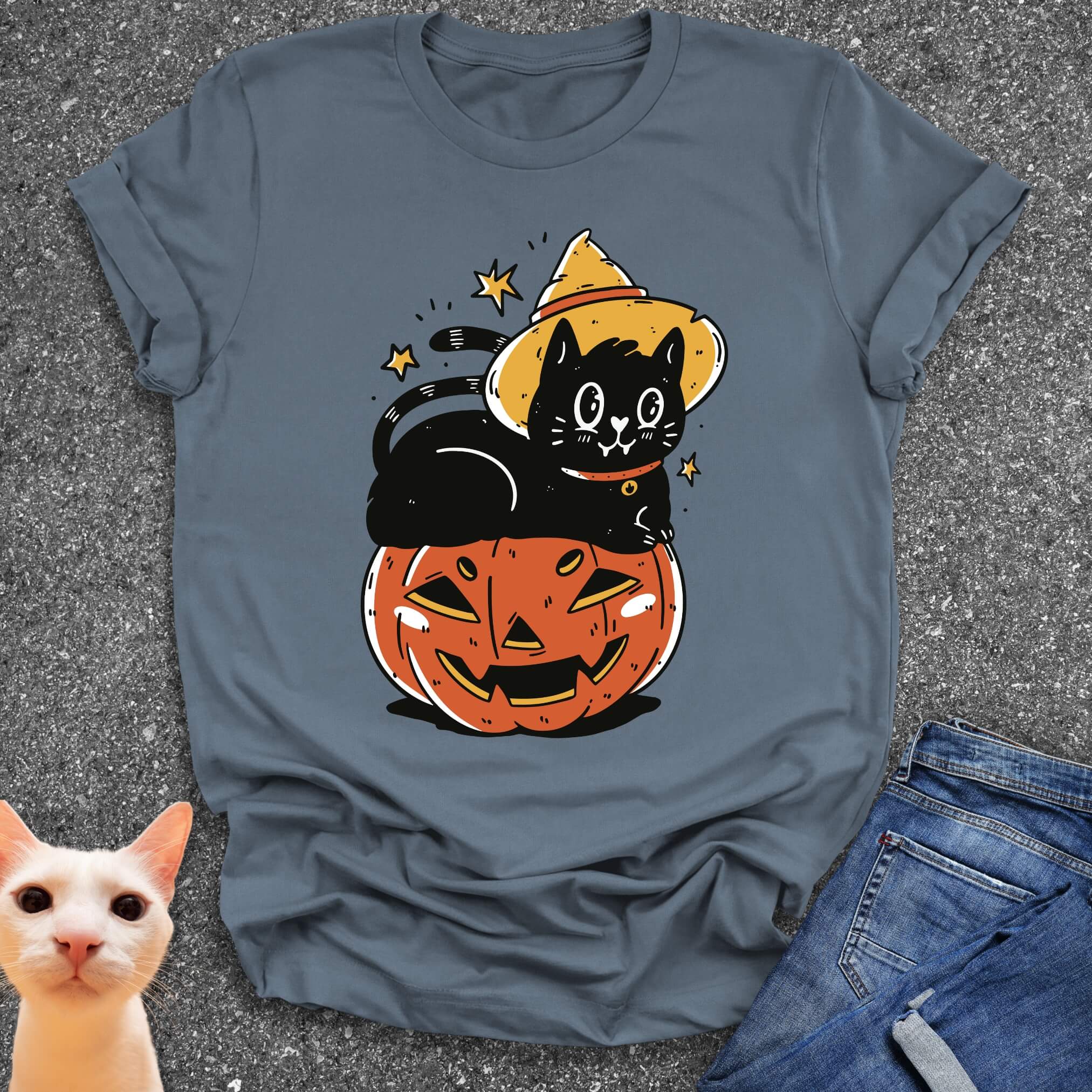 Halloween Pumpkin & Black Cat T-Shirt