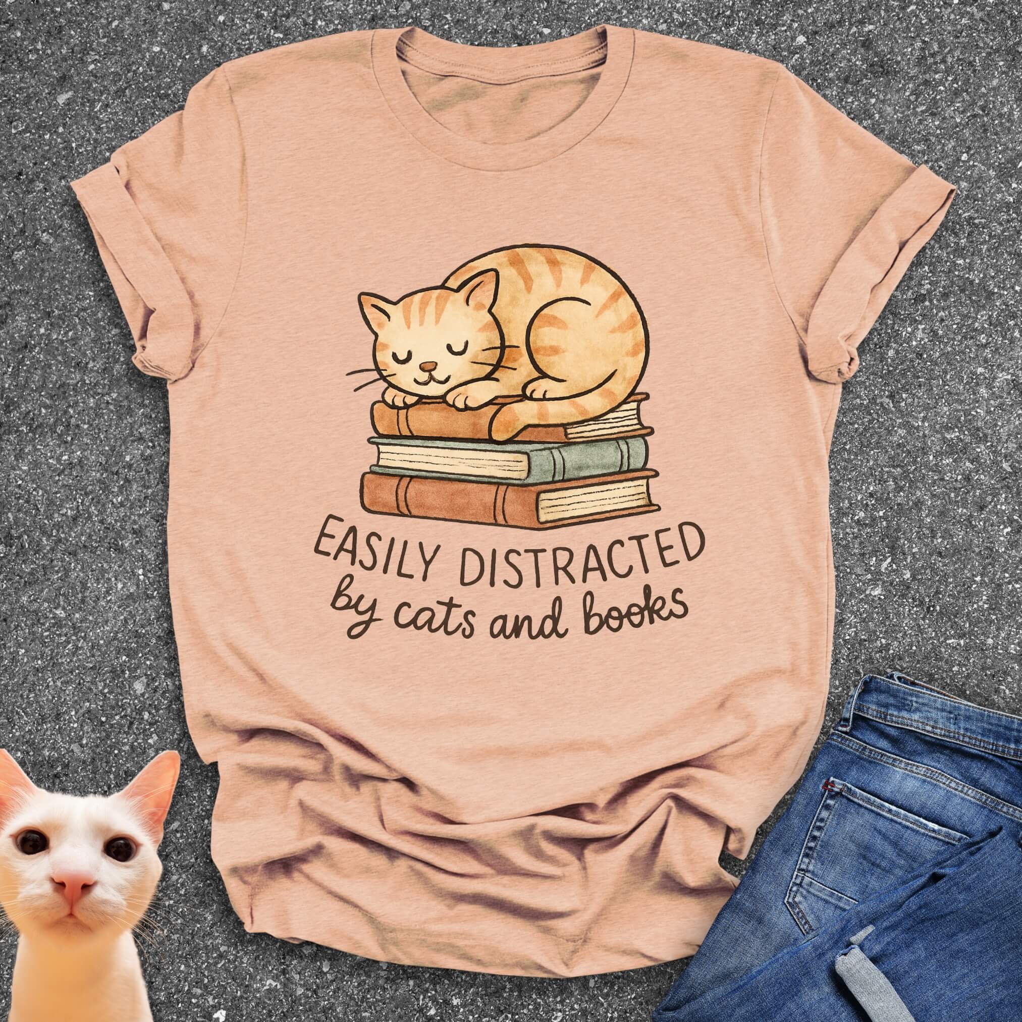 Easily Distracted By Cats and Books T-Shirt