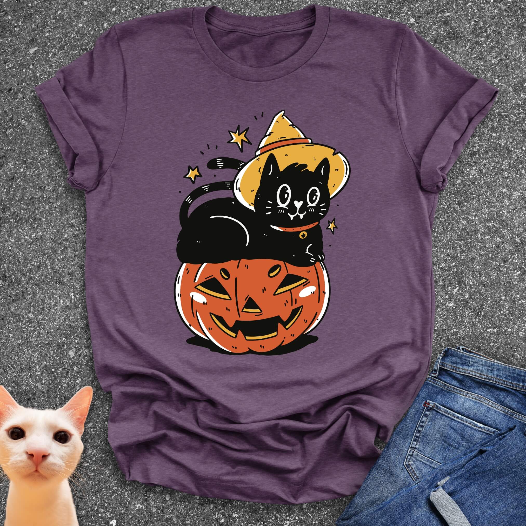 Halloween Pumpkin & Black Cat T-Shirt