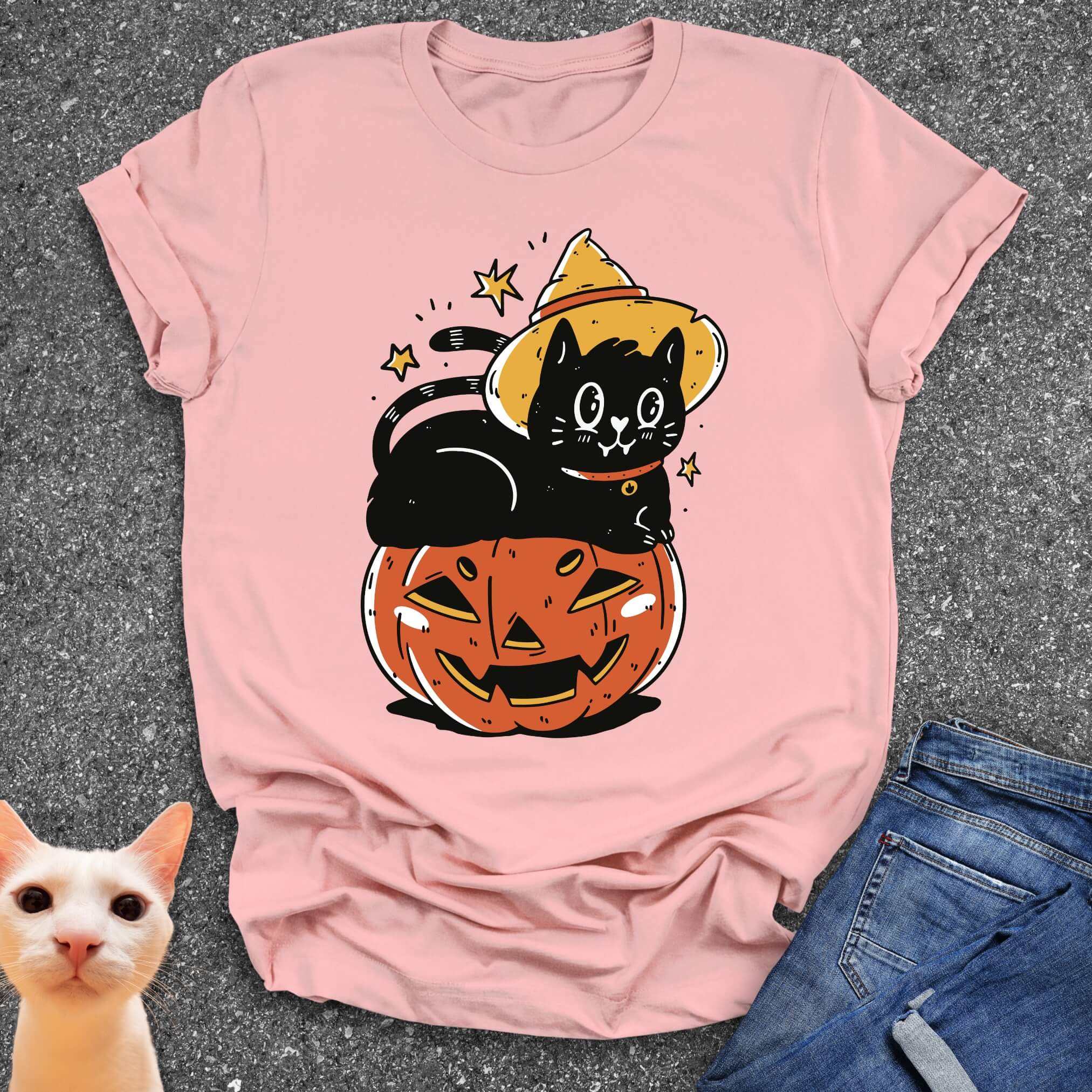 Halloween Pumpkin & Black Cat T-Shirt