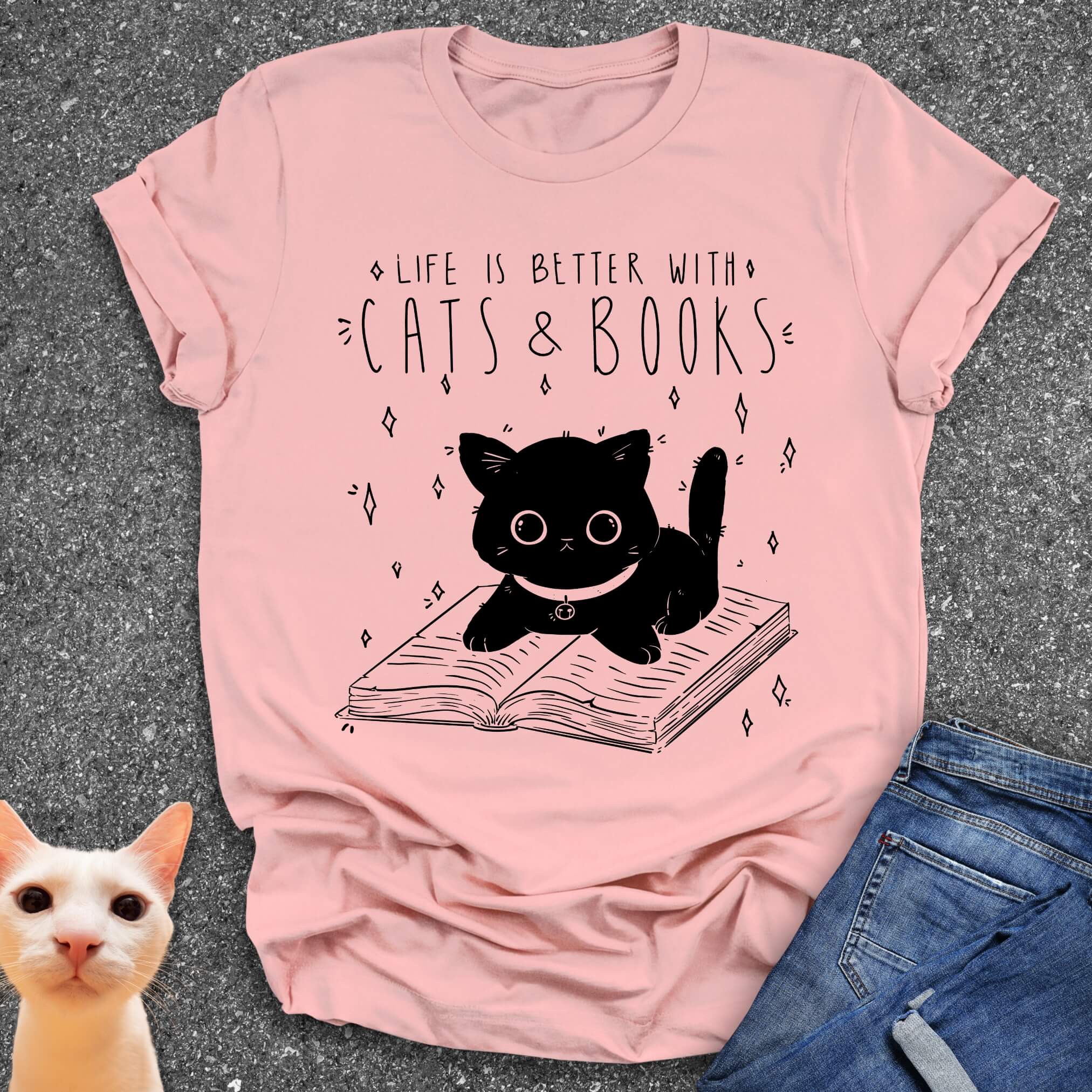 Life is Better with Cats & Books T-Shirt